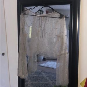 Mesh pearl embellished crop top